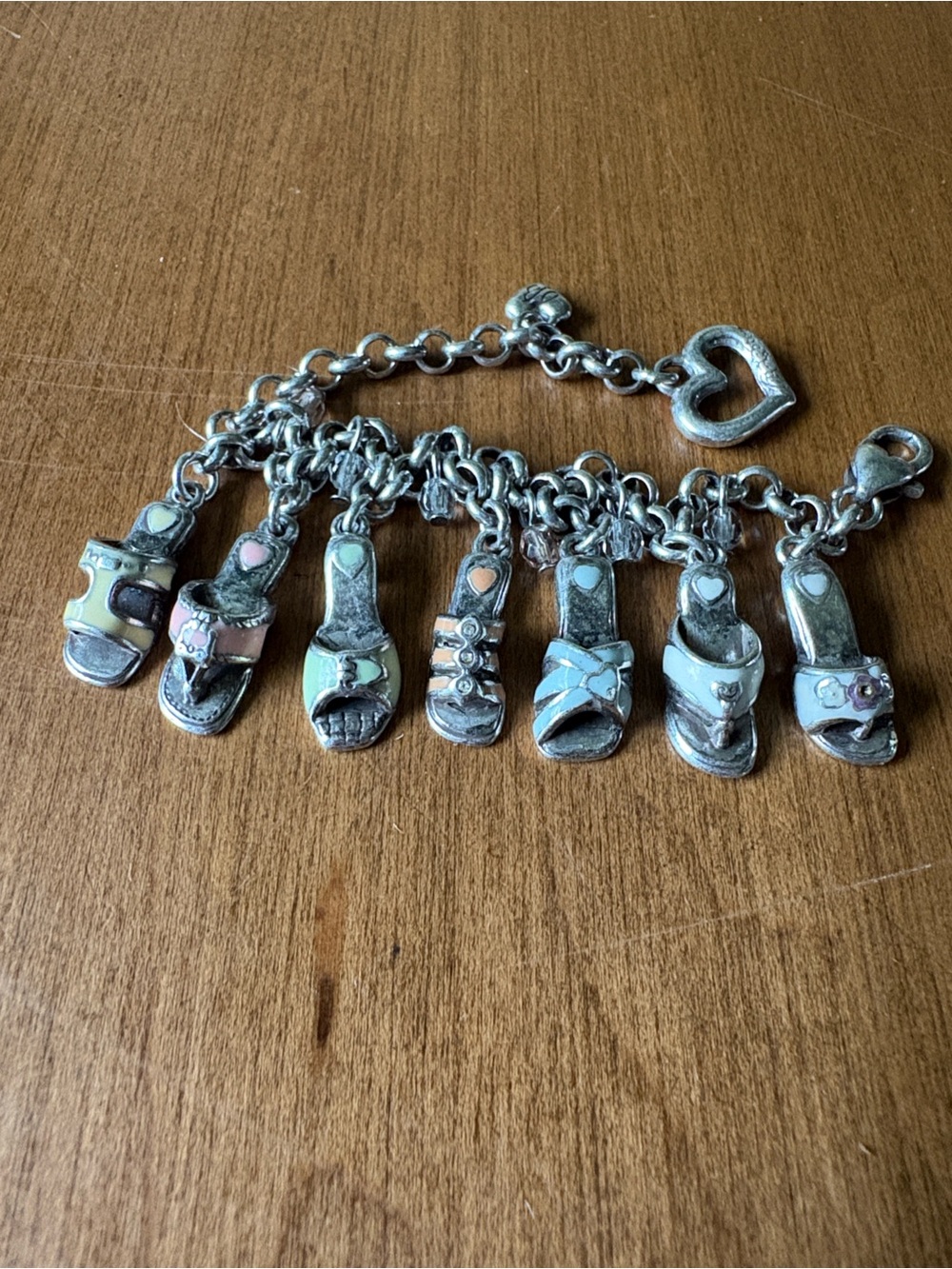 Brighton (Designer) Silver-Tone Charm Bracelet with Sweet Enamel coated Sandals